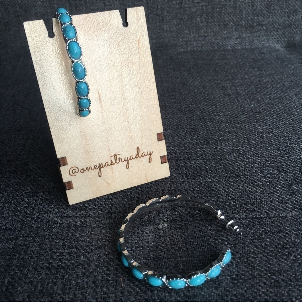 Turquoise Silver Cuff Hoop Earrings